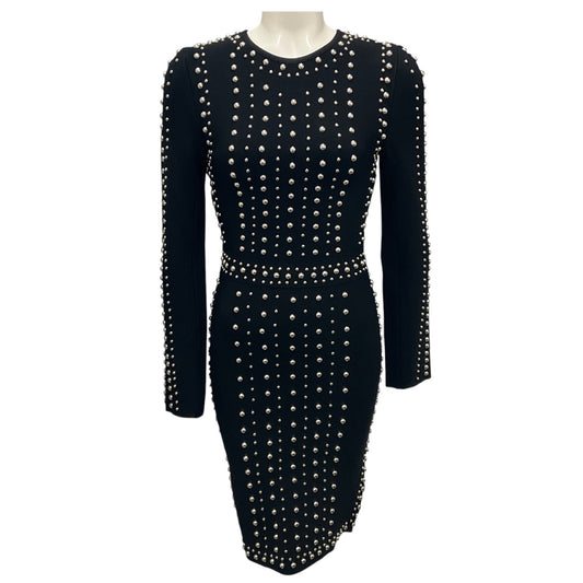 Herve Leger Black / Silver Stud Embellished Long Sleeved Bandage Dress