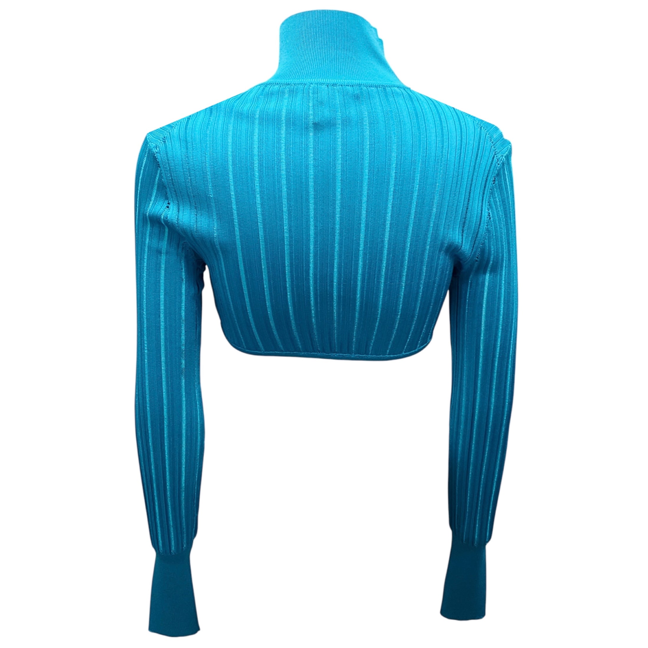 Alaia Turquoise Cropped Shiny Crinoline Cardigan Sweater