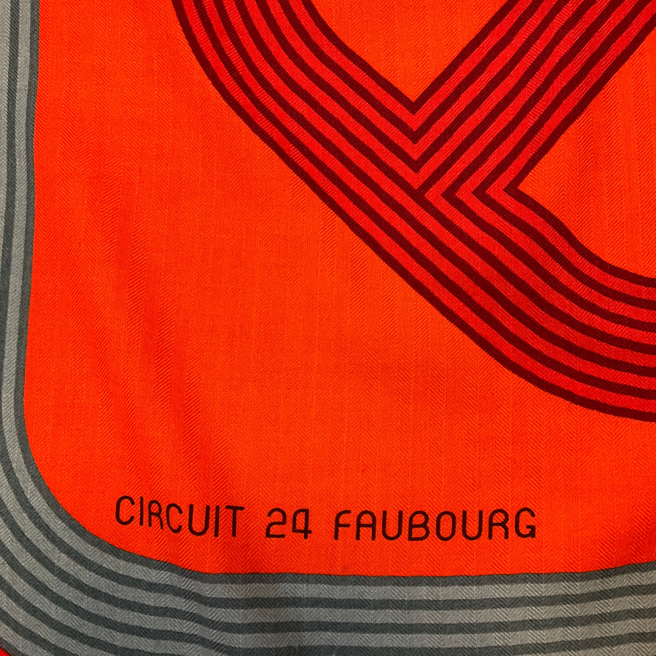 Hermes Orange / Red Multi Circuit 24 Faubourg Large Cashmere and Silk Scarf