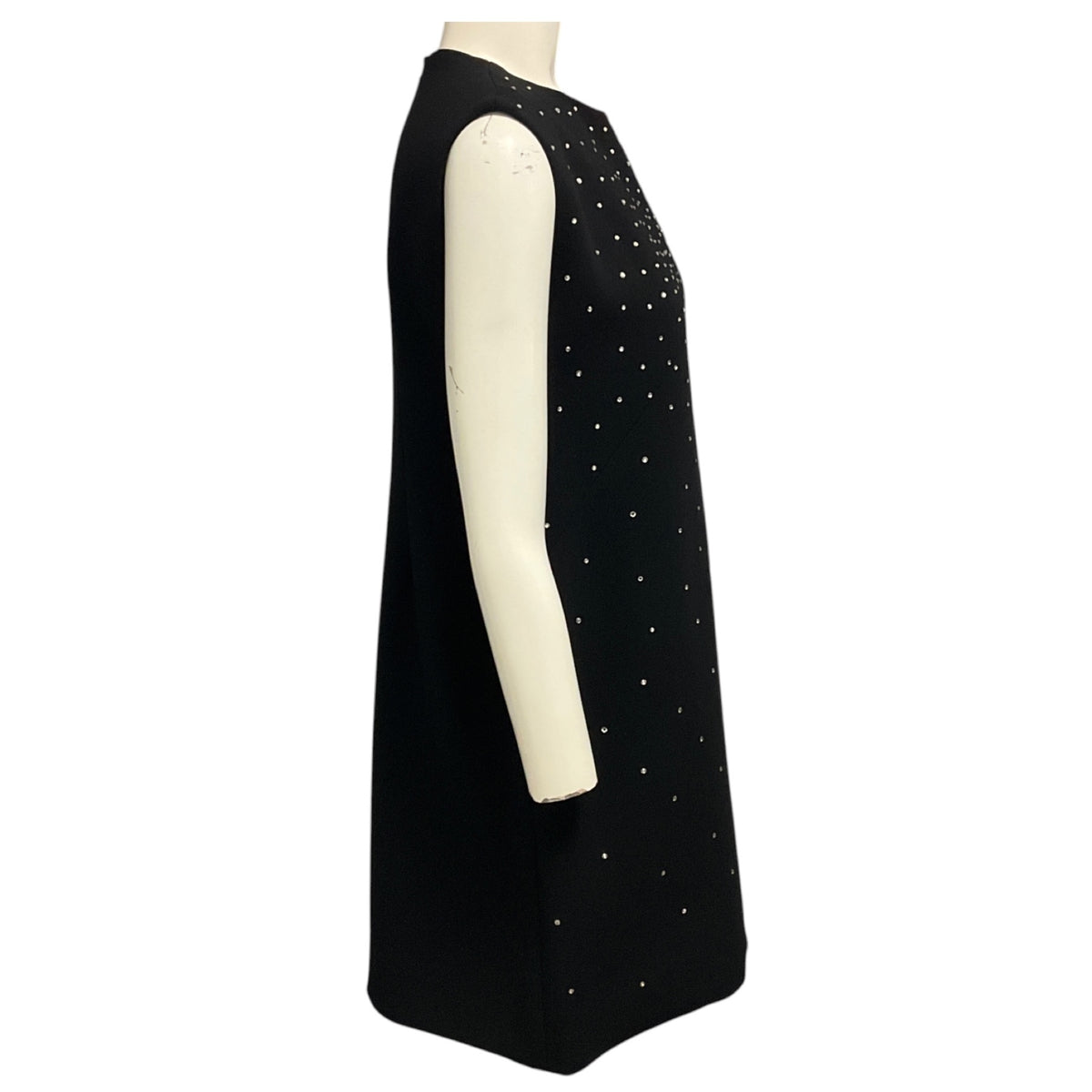 Saint Laurent Black Crystal Embellished Sleeveless Wool Midi Dress