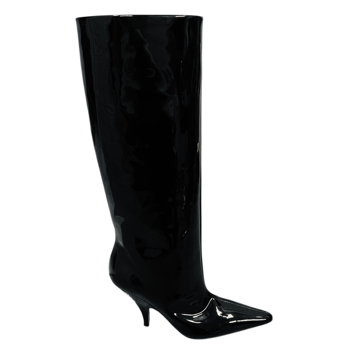 Bally Black Pointed Toe Patent Leather Tall Boots