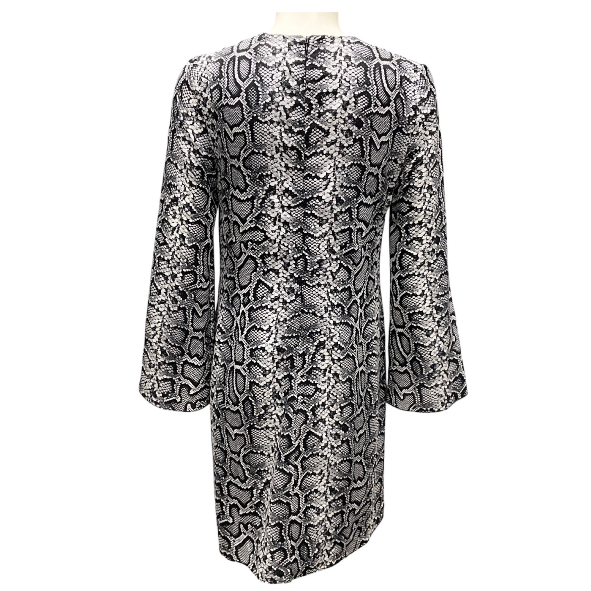 Michael Kors Collection Black / White Snake Organic Silk Crepe De Chine Shift Dress