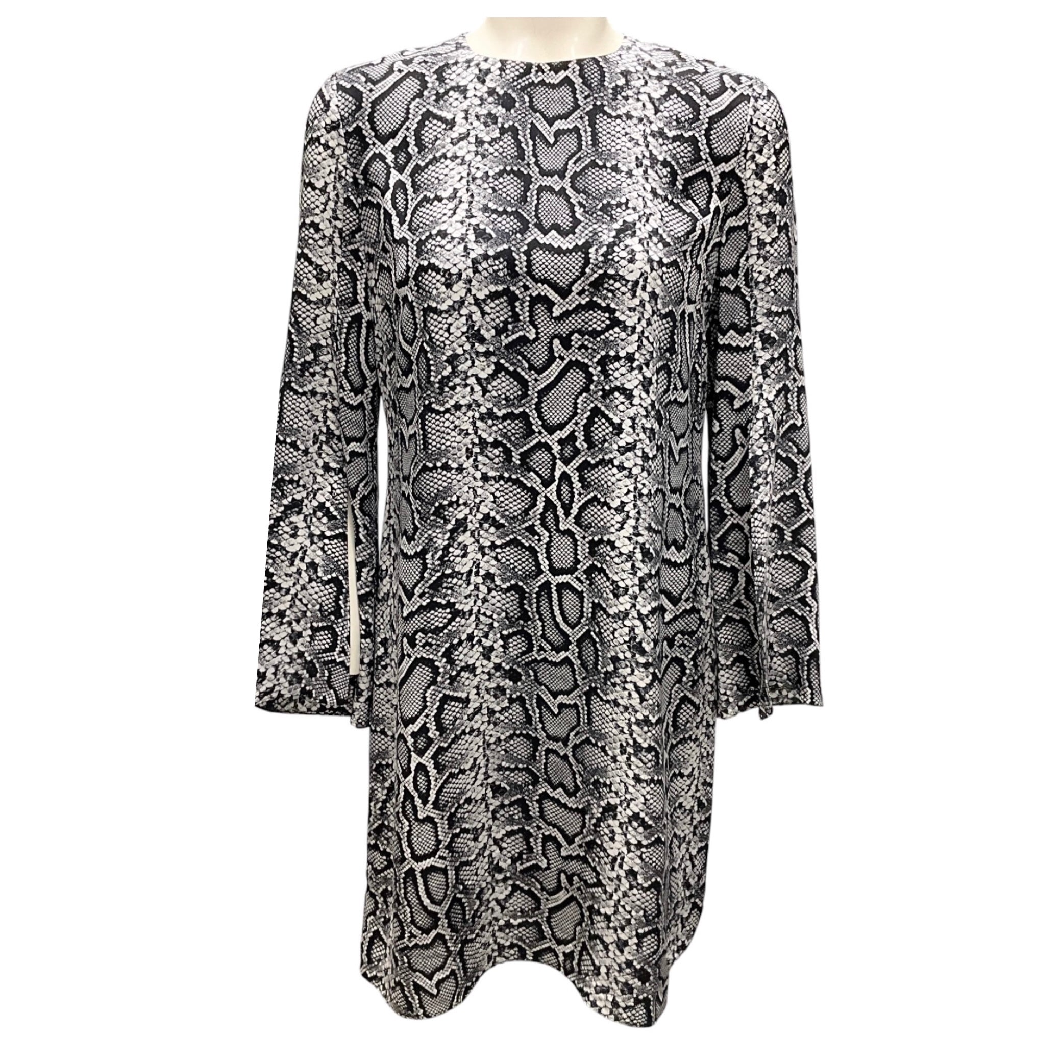 Michael Kors Collection Black / White Snake Organic Silk Crepe De Chine Shift Dress