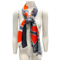 Load image into Gallery viewer, Hermes Orange / Grey Anamorphee Fringed Cashmere And Silk Rectangle Scarf
