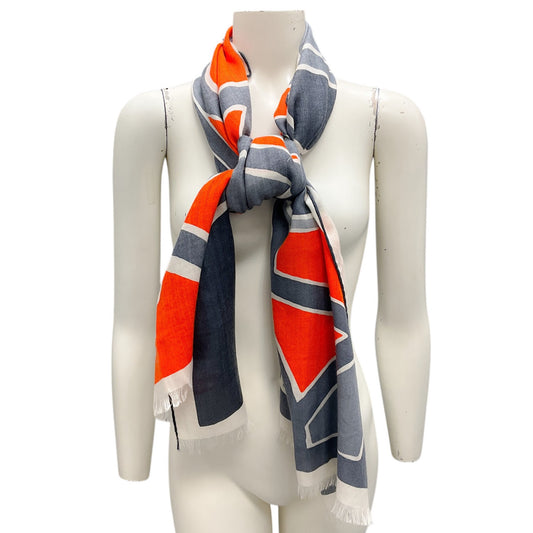 Hermes Orange / Grey Anamorphee Fringed Cashmere And Silk Rectangle Scarf