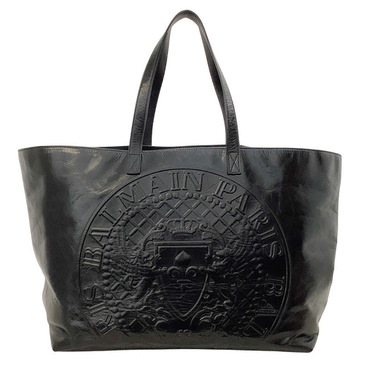 Balmain Black Patent Leather Tote with Large Logo