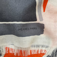 Load image into Gallery viewer, Hermes Orange / Grey Anamorphee Fringed Cashmere And Silk Rectangle Scarf
