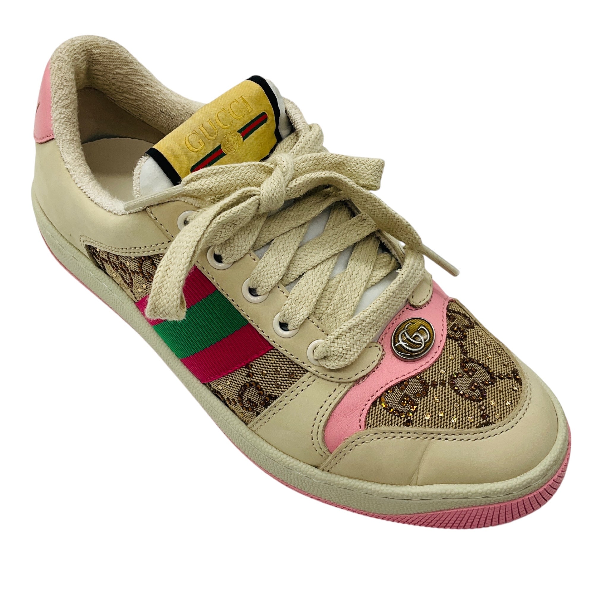 Gucci Beige / Dark Brown / Pink GG Crystal Screener Sneaker