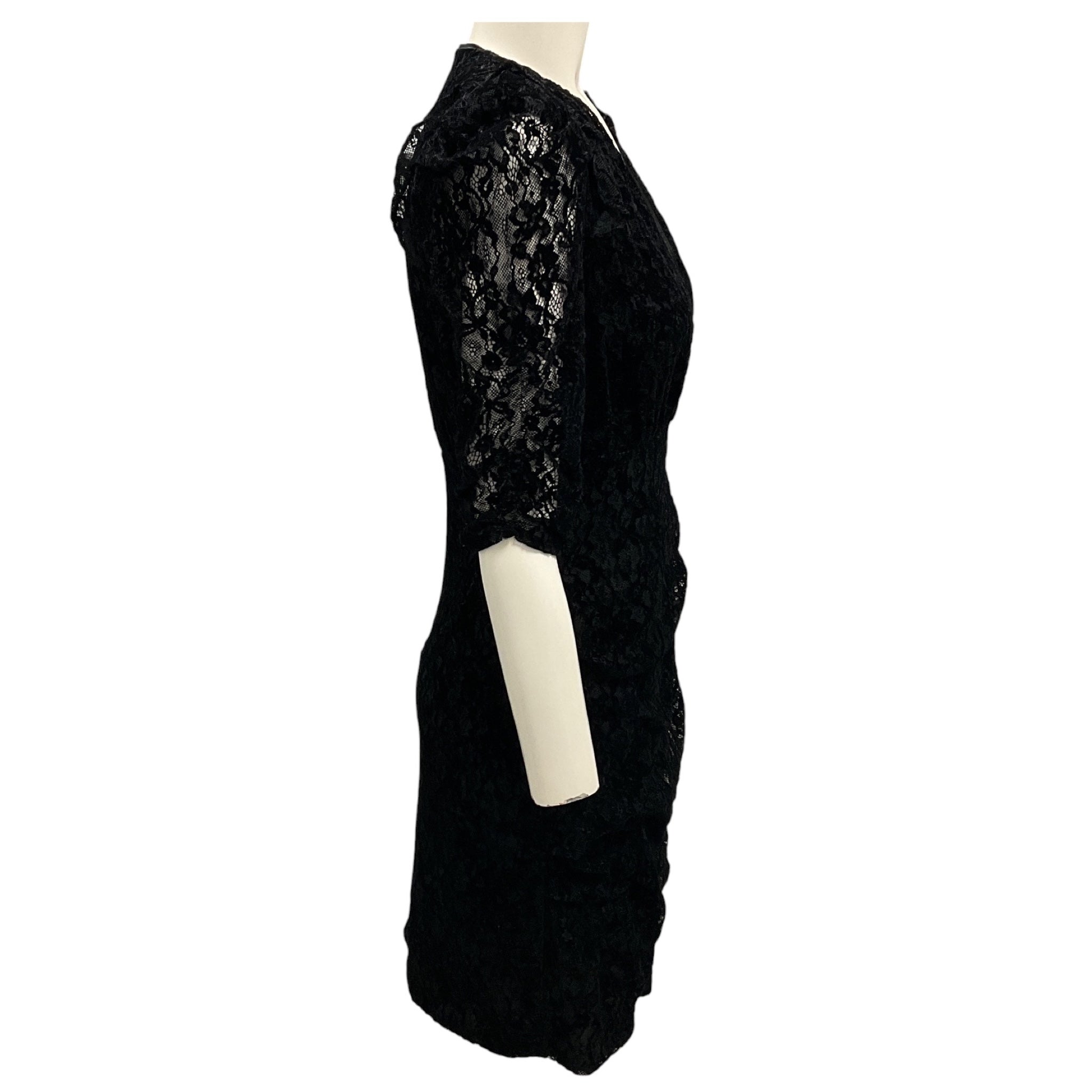 Maje Black Rimael Velvet Flocked Lace Puff Sleeve Mini Cocktail Dress