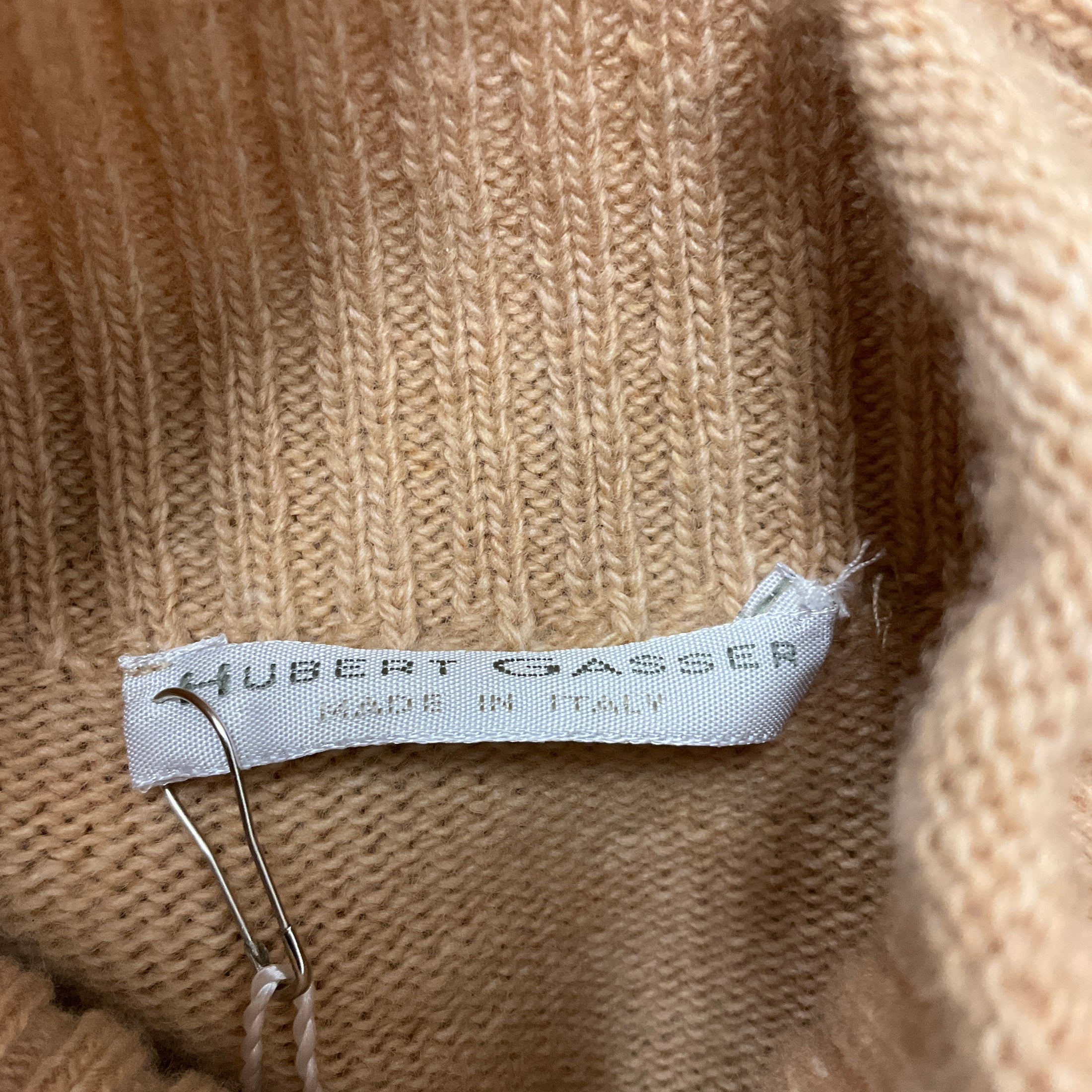 Hubert Gasser Camel Long Sleeved Wool Knit Midi Dress