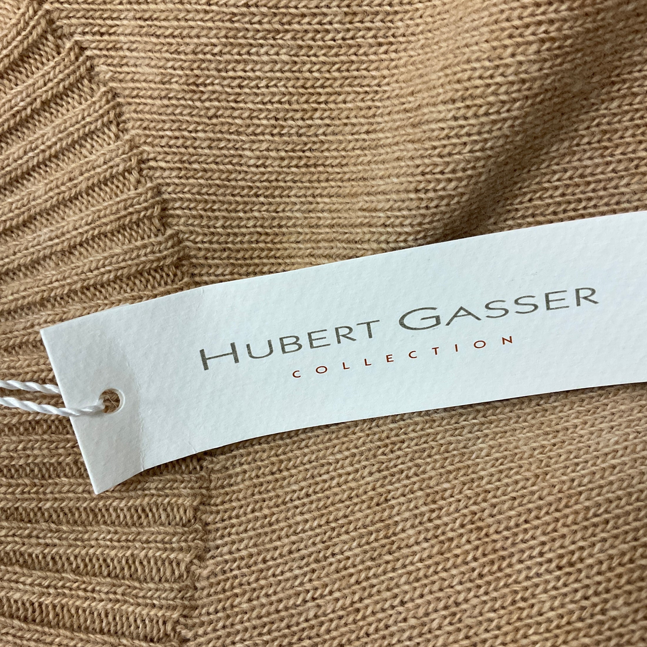 Hubert Gasser Camel Long Sleeved Wool Knit Midi Dress