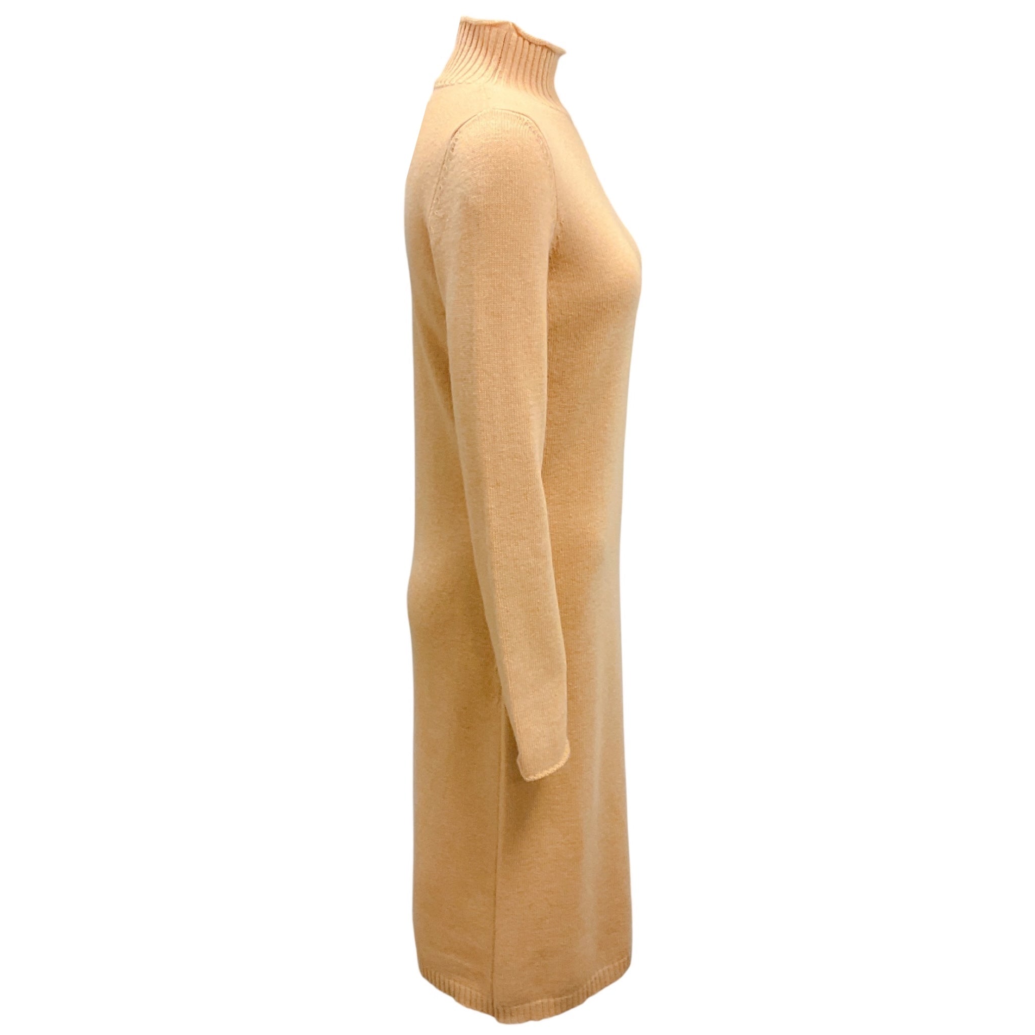 Hubert Gasser Camel Long Sleeved Wool Knit Midi Dress