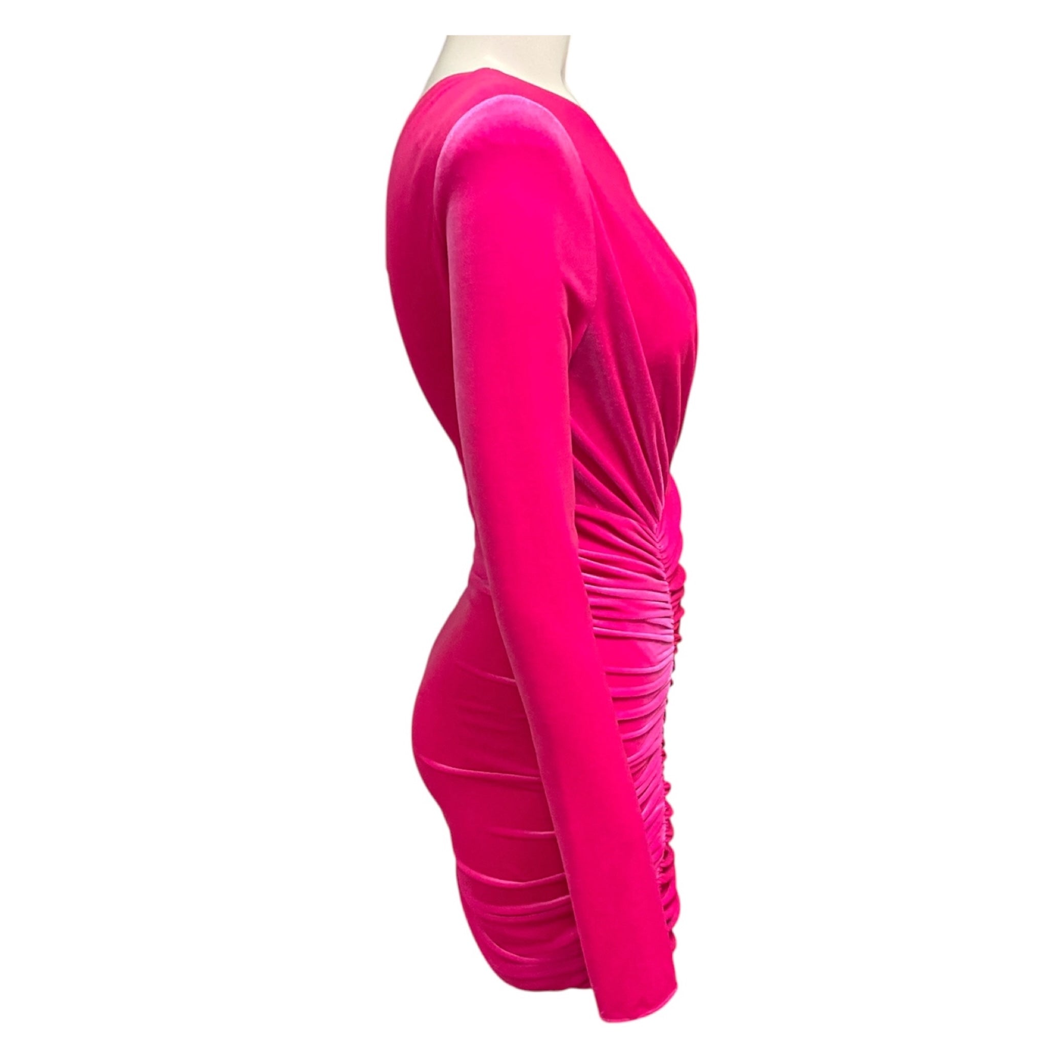 Alexandre Vauthier Neon Pink One Shoulder Velvet Mini Dress