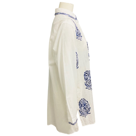 Etro White / Blue Paisley Silk Embroidered Cotton Tunic Blouse