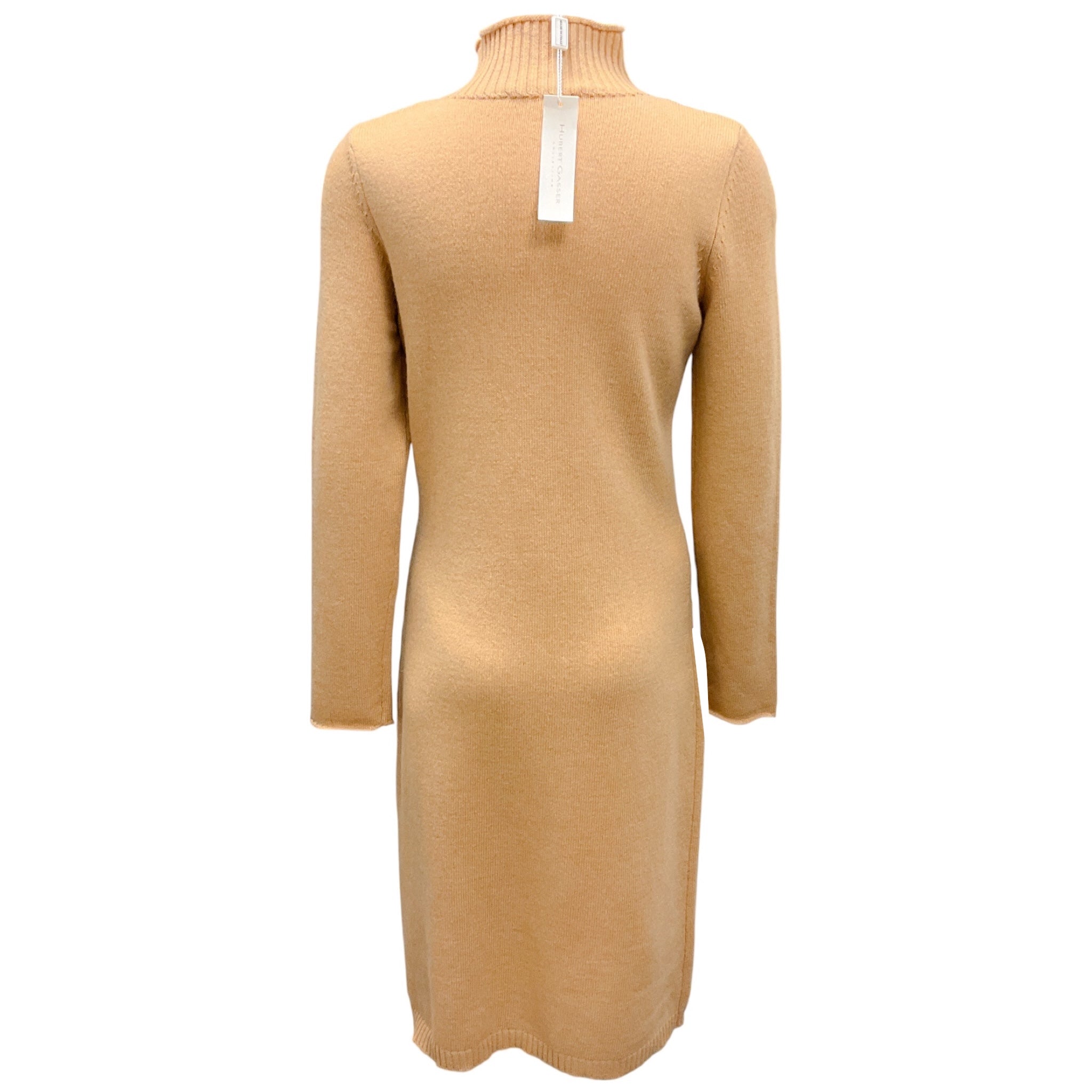 Hubert Gasser Camel Long Sleeved Wool Knit Midi Dress