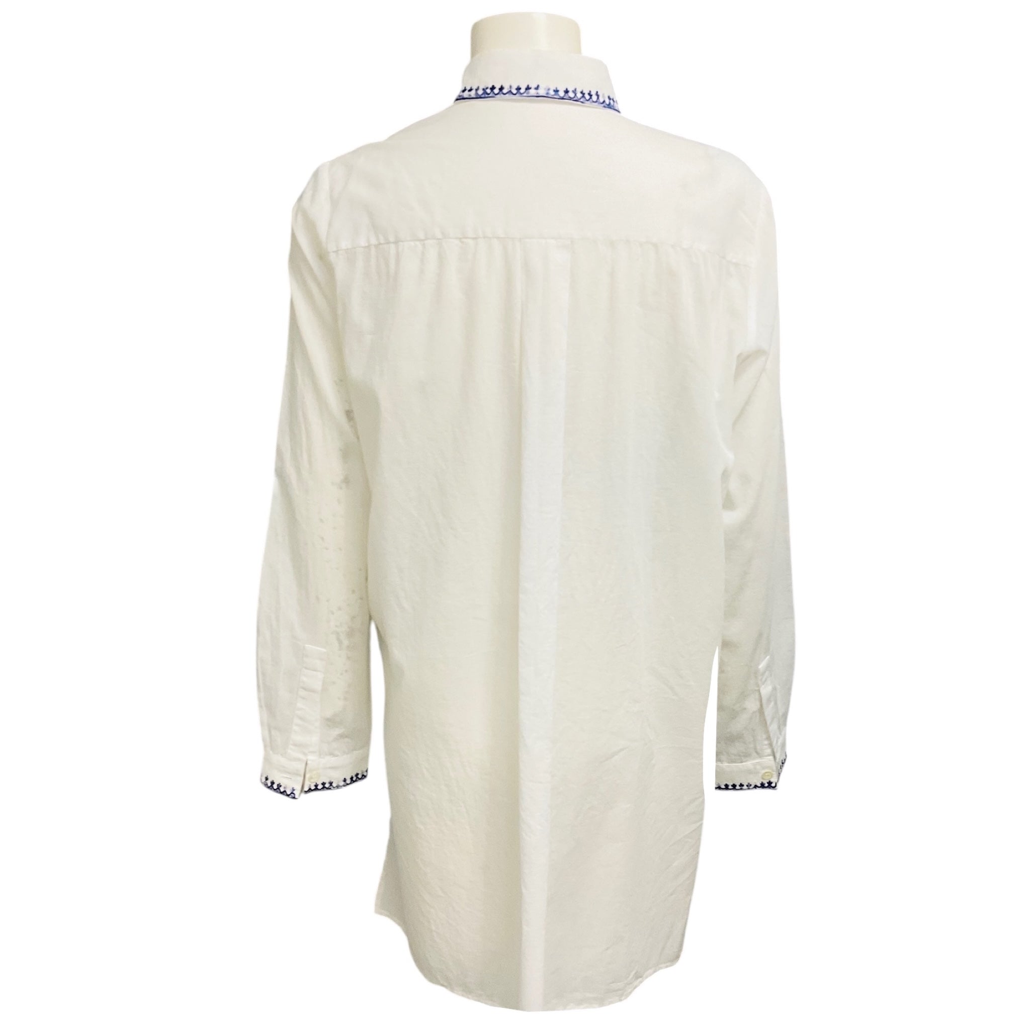Etro White / Blue Paisley Silk Embroidered Cotton Tunic Blouse