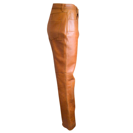 Acne Studios Cognac Brown Patchwork Lambskin Leather Trousers