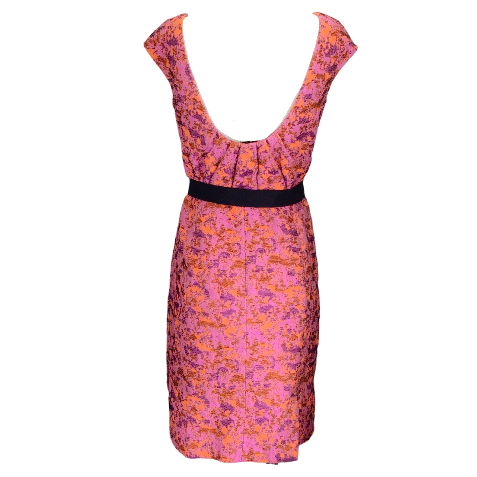 Lela Rose Pink / Orange Scoop Neck Jacquard Dress