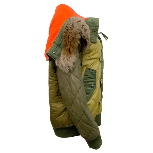 Moschino Couture Olive Puffer with Faux Fur Lined Hood