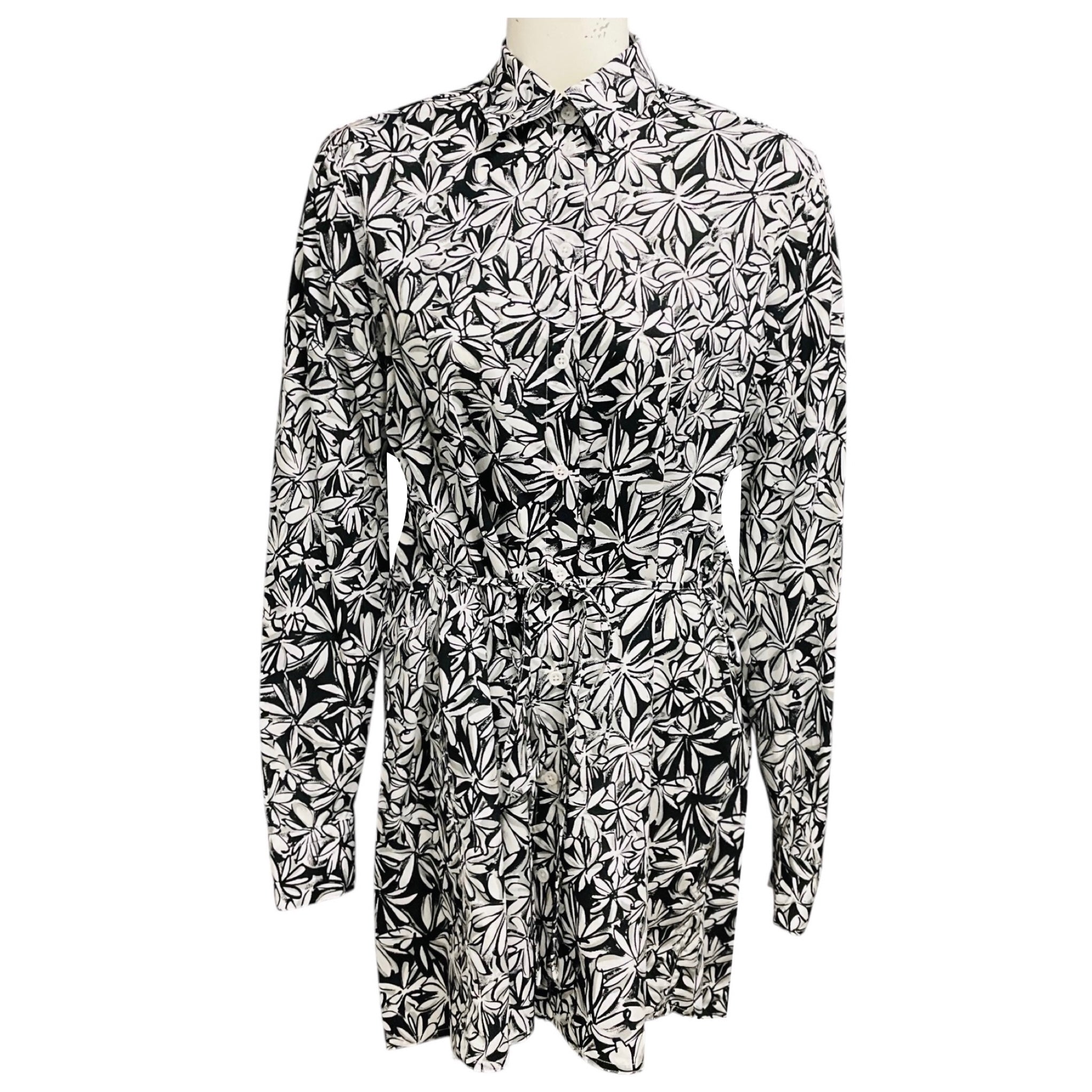 Rosetta Getty Black / White Graffiti Floral Print Cotton Poplin Cape Apron Shirt