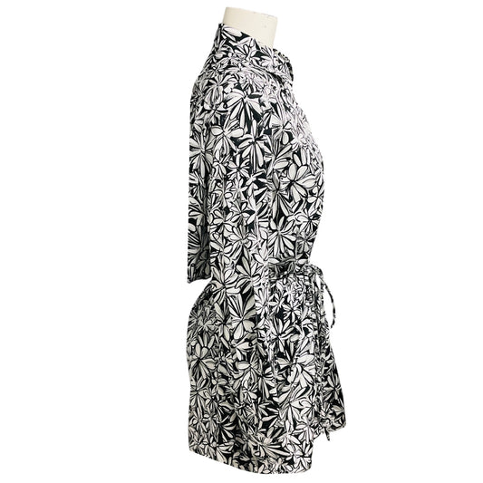 Rosetta Getty Black / White Graffiti Floral Print Cotton Poplin Cape Apron Shirt