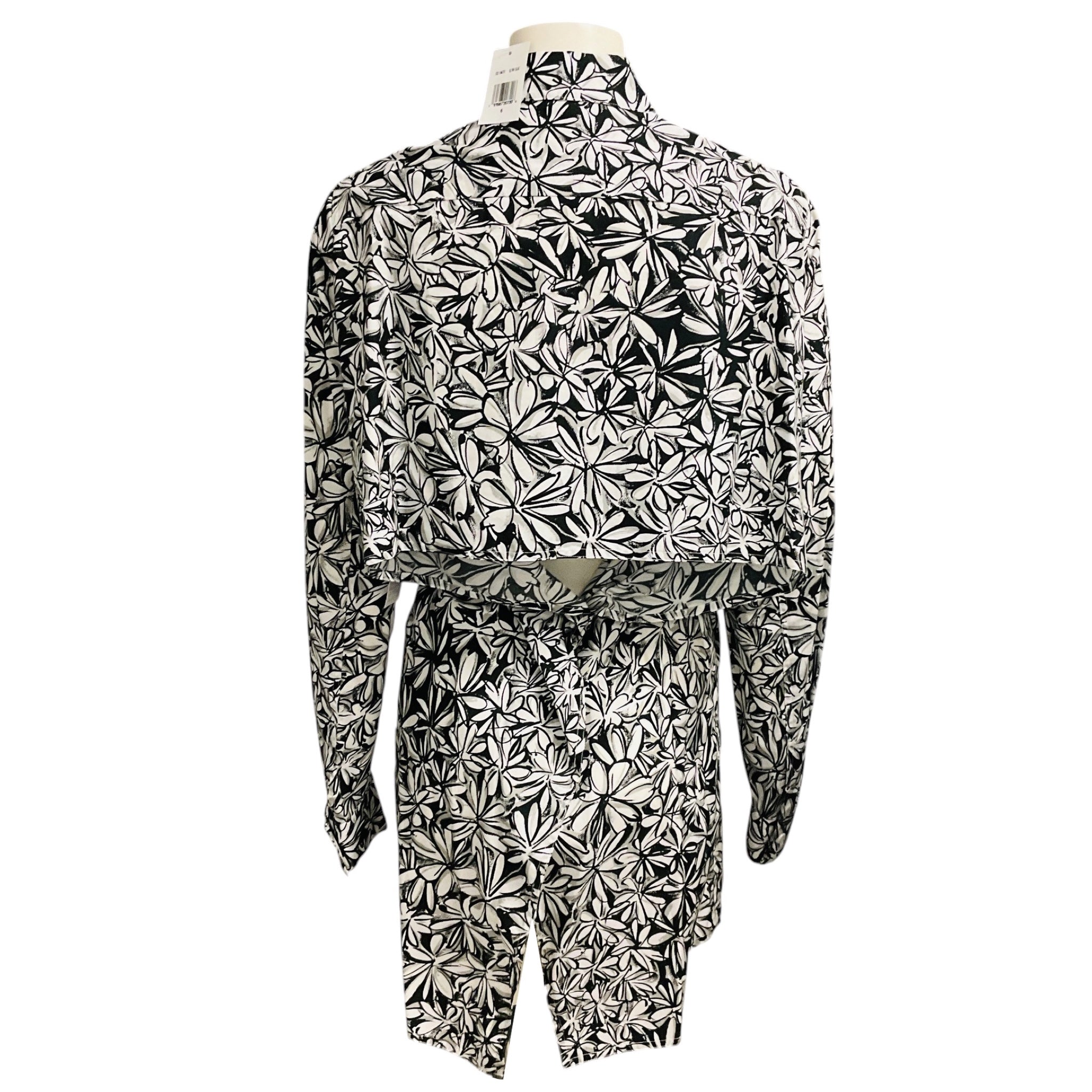 Rosetta Getty Black / White Graffiti Floral Print Cotton Poplin Cape Apron Shirt