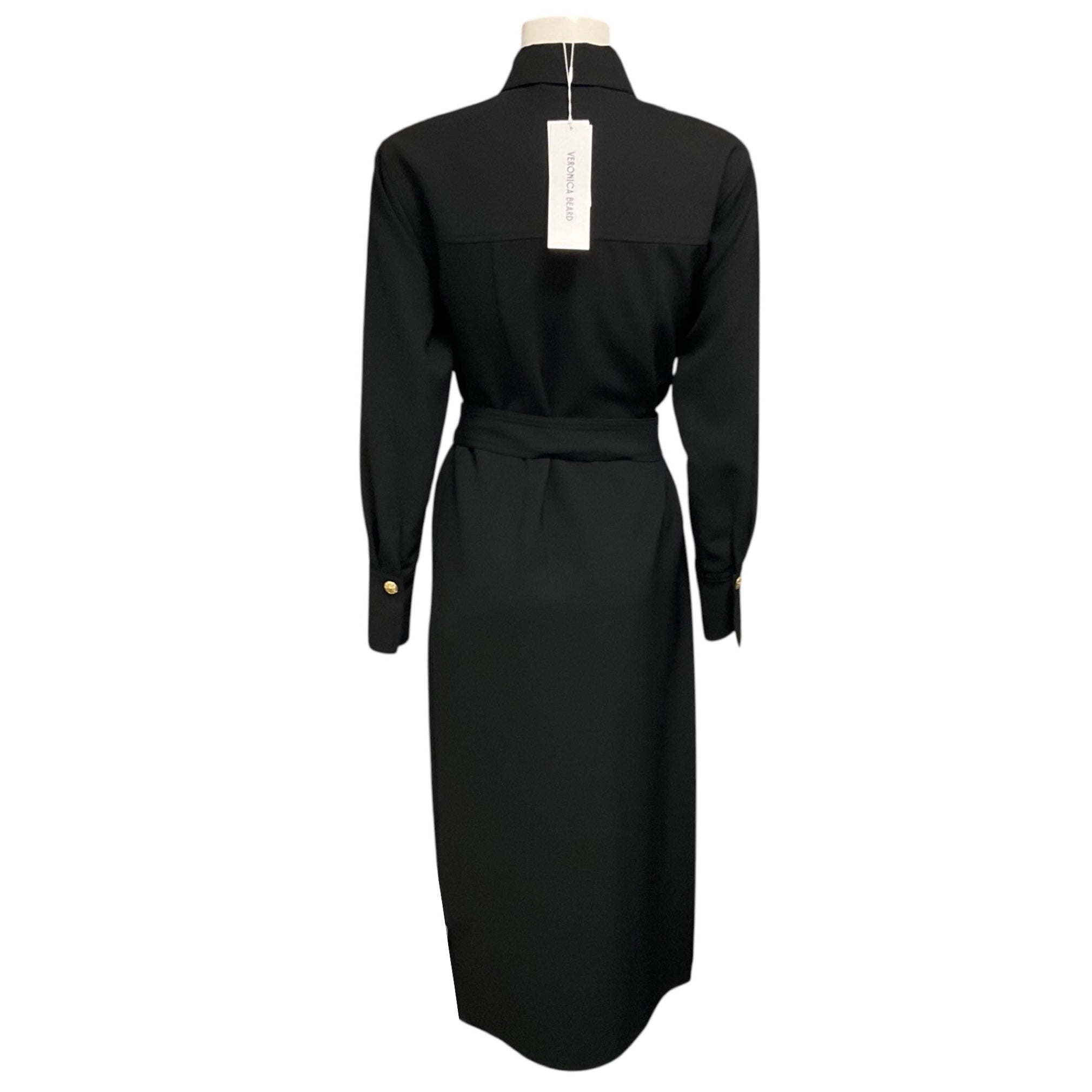 Veronica Beard Black Belted Jaden Shirtdress / Midi Dress with Gold Buttons