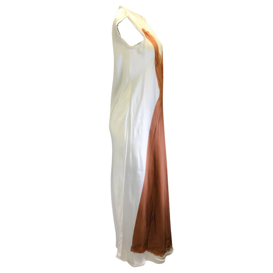 Victoria Beckham Ivory / Mauve Lace Slip Print Satin Maxi Dress