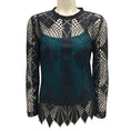 Load image into Gallery viewer, Sandro Black / Teal Long Sleeved Lace Blouse
