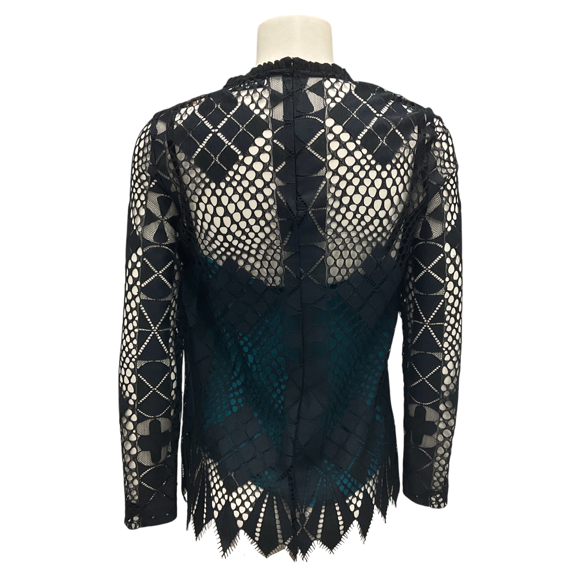 Sandro Black / Teal Long Sleeved Lace Blouse