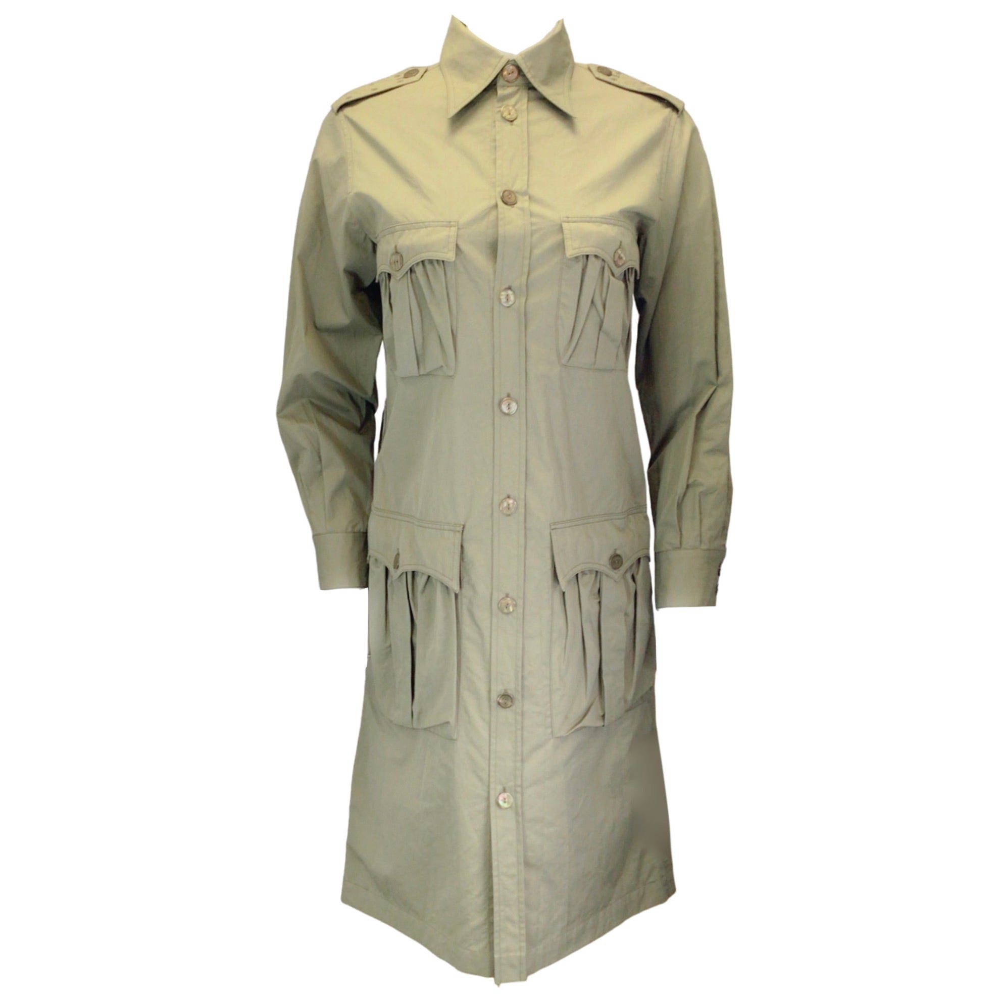 Jean Paul Gaultier Femme Green Military Style Cotton Utility Dress