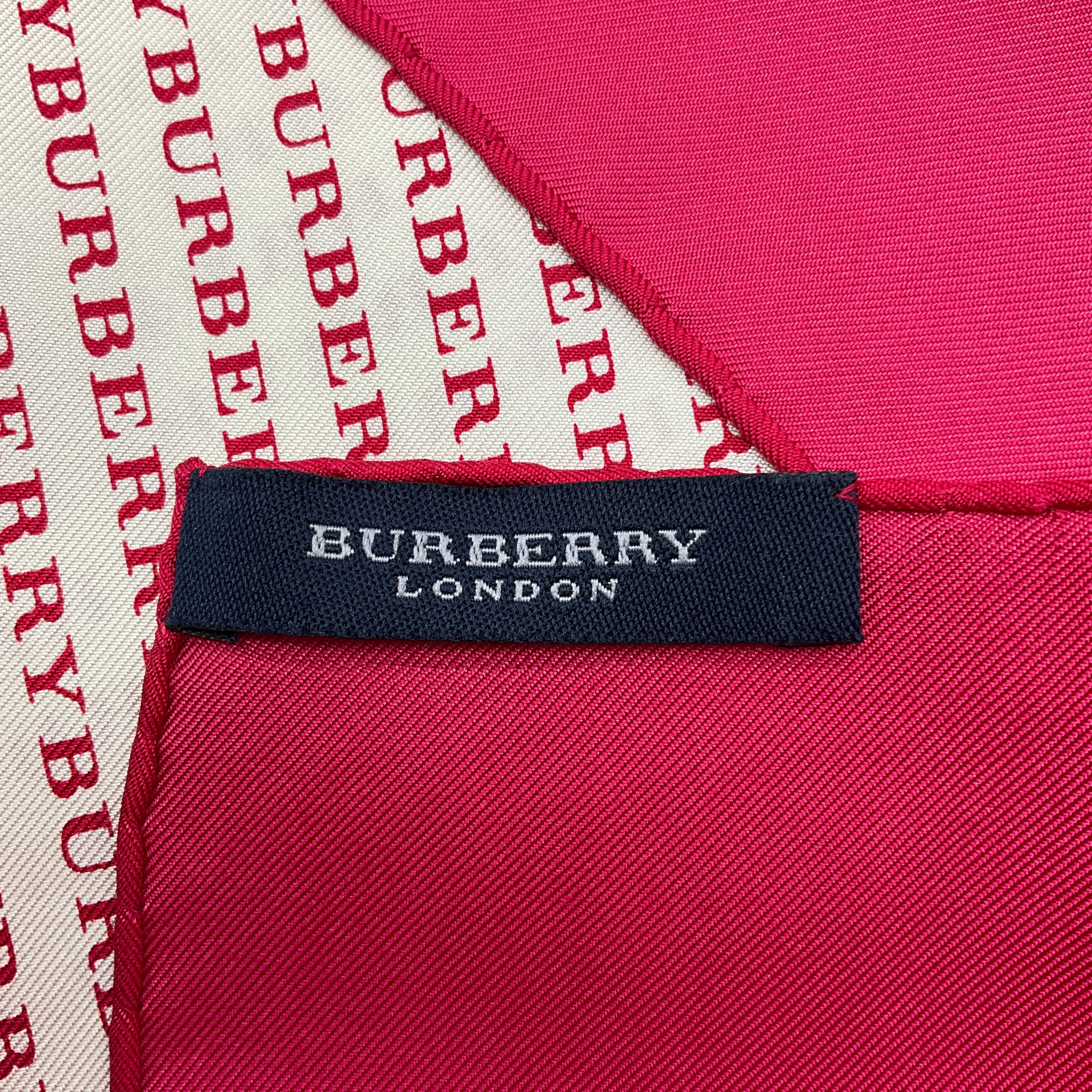 Burberry Red / Ivory Logo Print Square Silk Twill Scarf