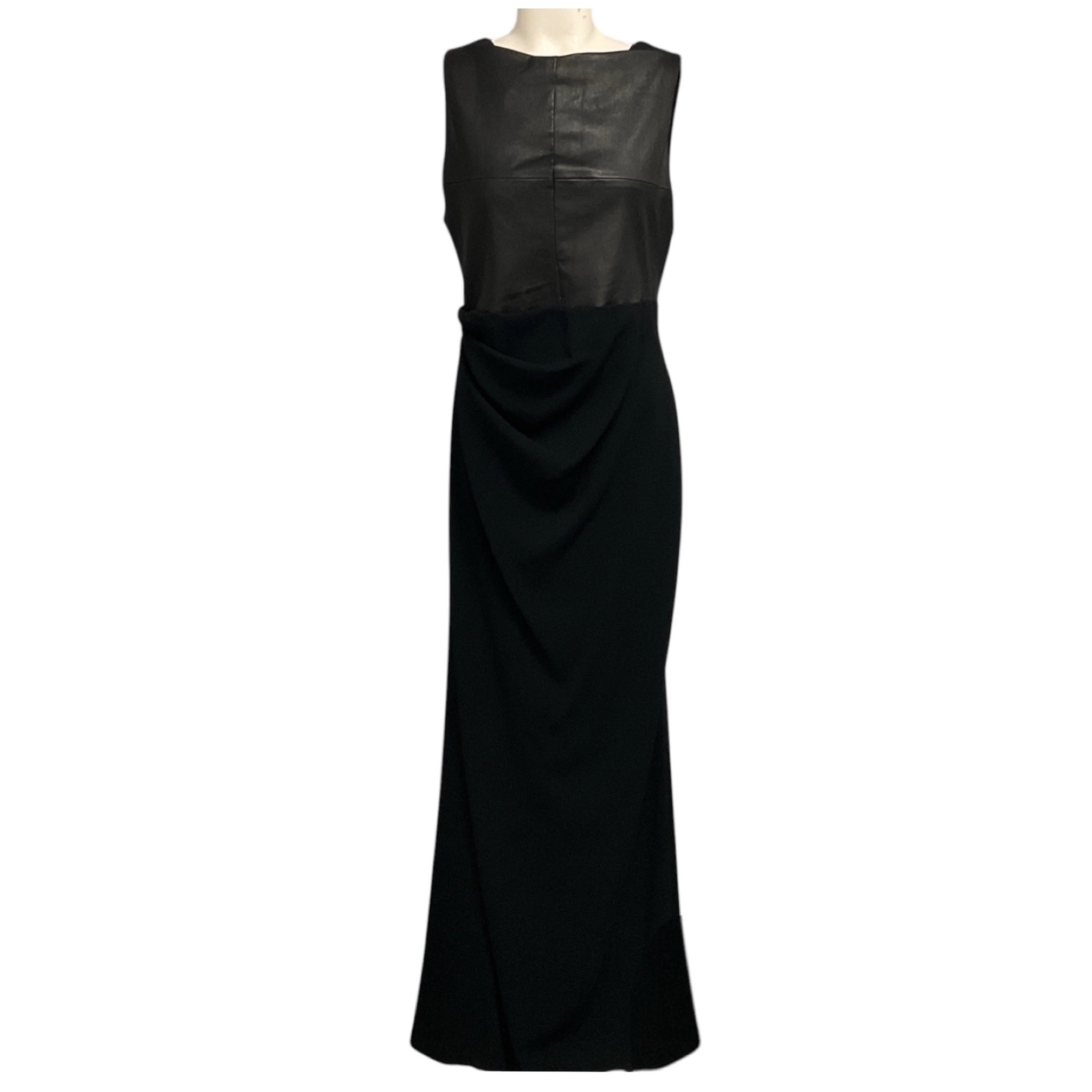 Talbot Runhof Black Sleeveless Leather and Crepe Gown / Maxi Dress