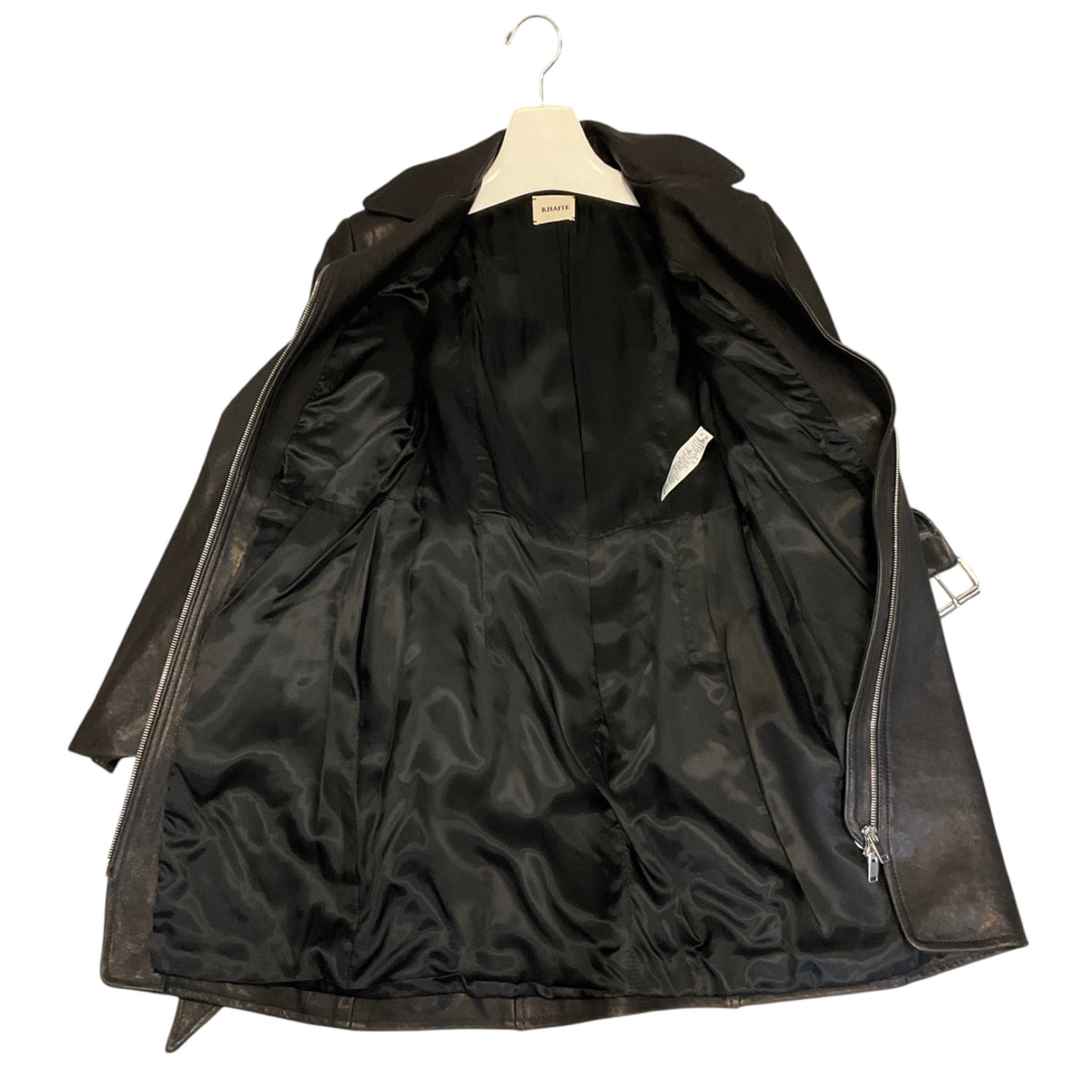 Khaite Black Lambskin Leather Long Moto Jacket with Belt