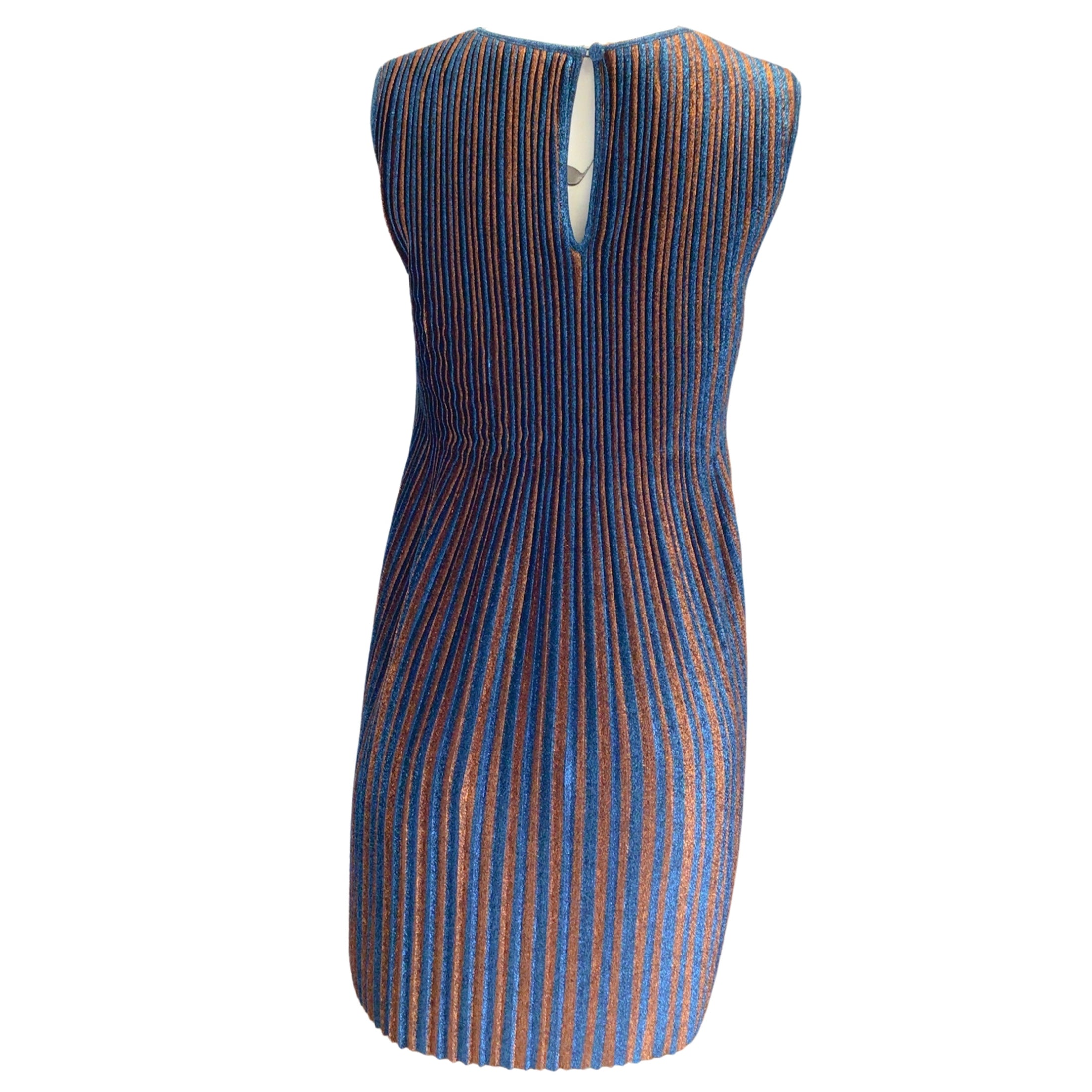 Golden Goose Blue / Bronze Metallic 2020 Astrid Pleated Striped Sleeveless Lurex Mini Dress