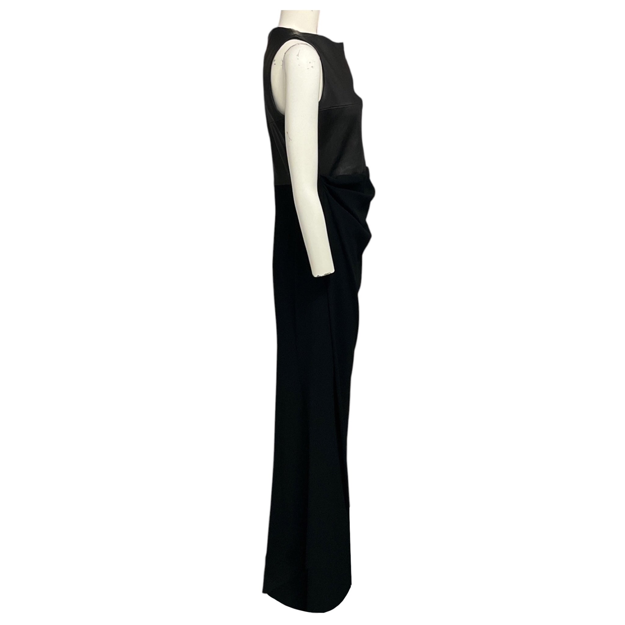 Talbot Runhof Black Sleeveless Leather and Crepe Gown / Maxi Dress