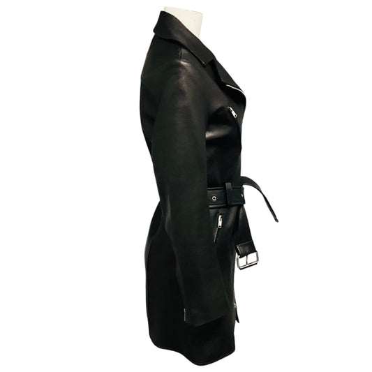 Khaite Black Lambskin Leather Long Moto Jacket with Belt
