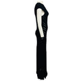 Load image into Gallery viewer, Herve Leger Black Ribbed Chenille Knit One Shoulder Maxi Dress with Fringed Hem
