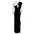 Load image into Gallery viewer, Herve Leger Black Ribbed Chenille Knit One Shoulder Maxi Dress with Fringed Hem
