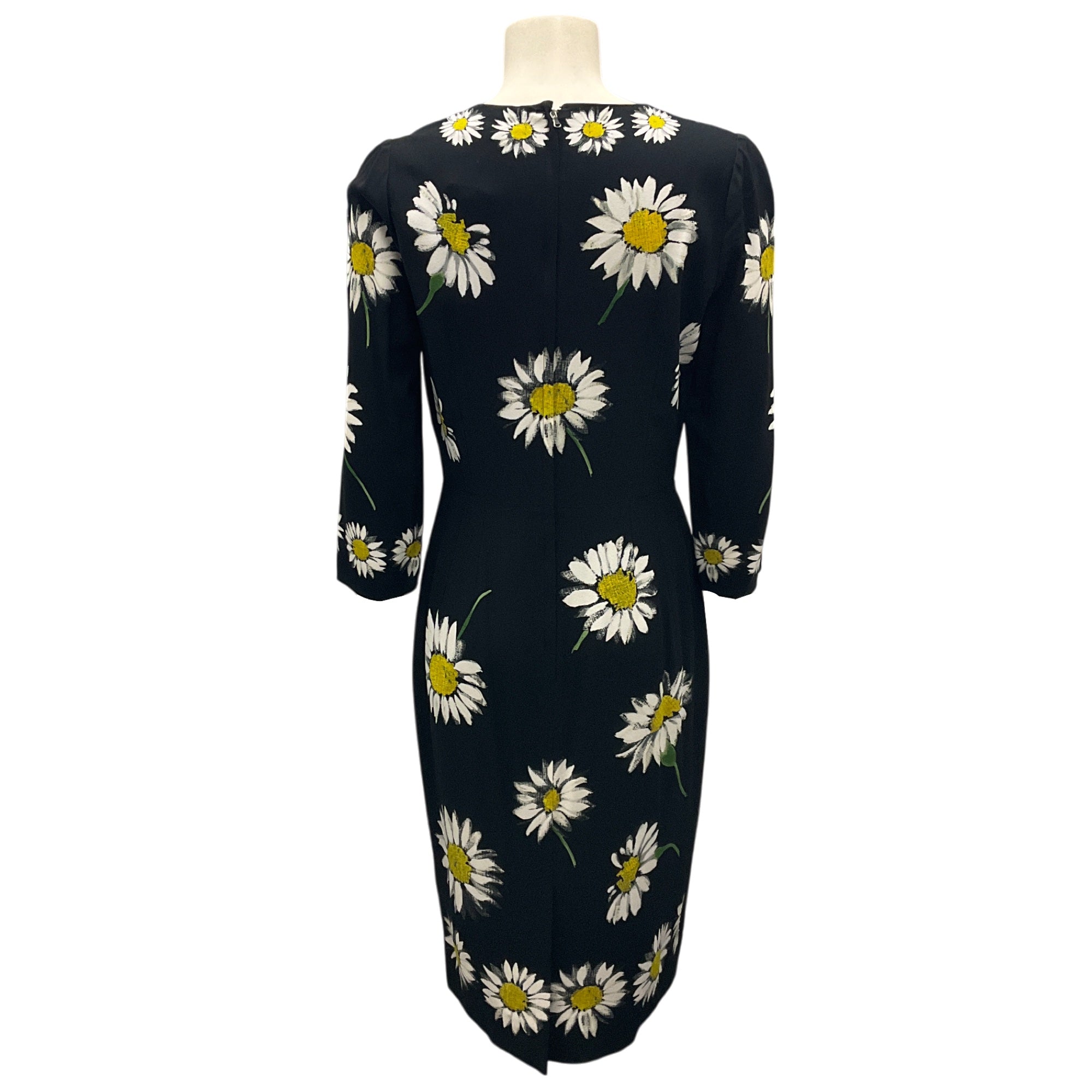 Dolce & Gabbana Black Multi Daisy Print Silk Crepe Occasion Dress