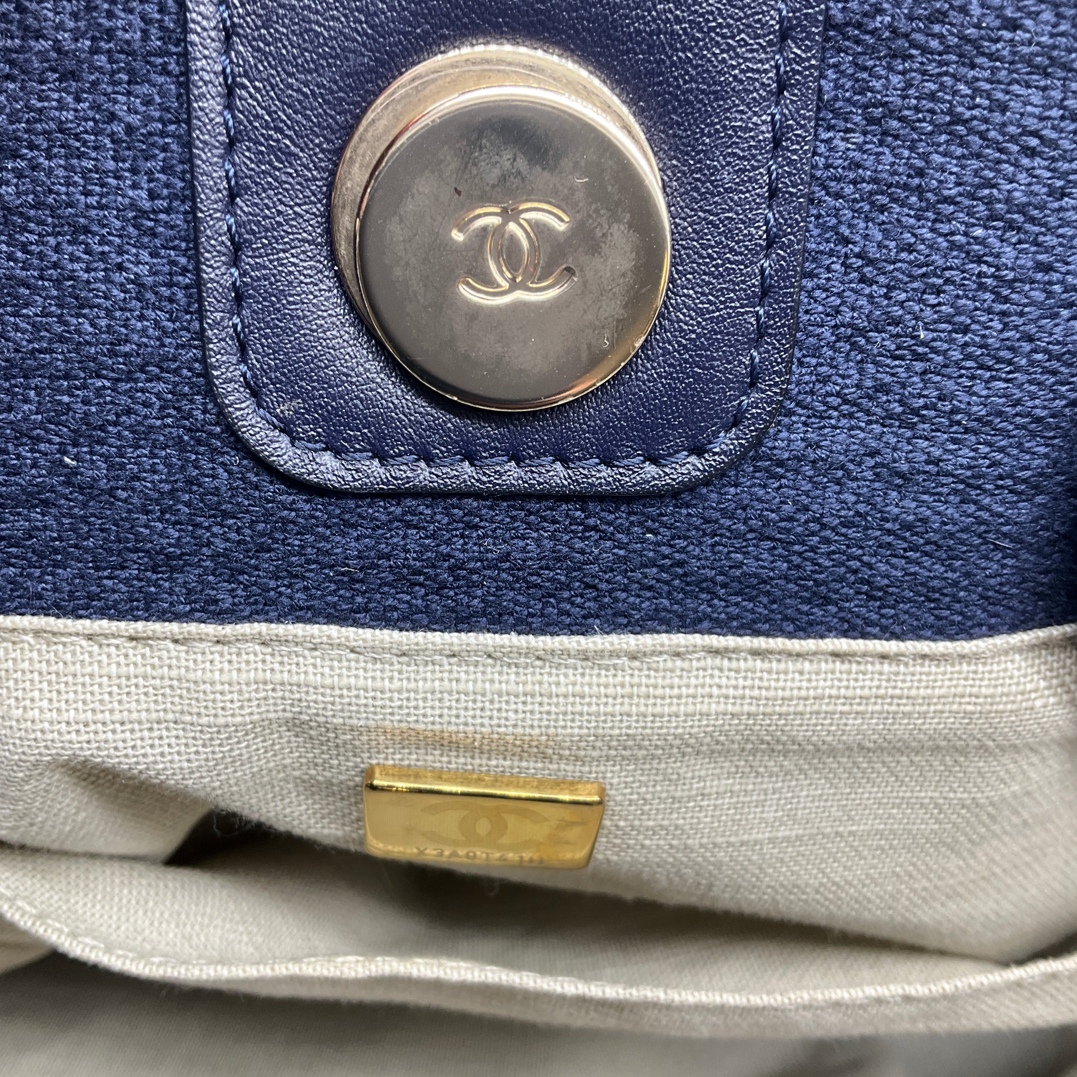 Chanel Navy Blue Canvas Medium Deauville Shopper Tote Handbag