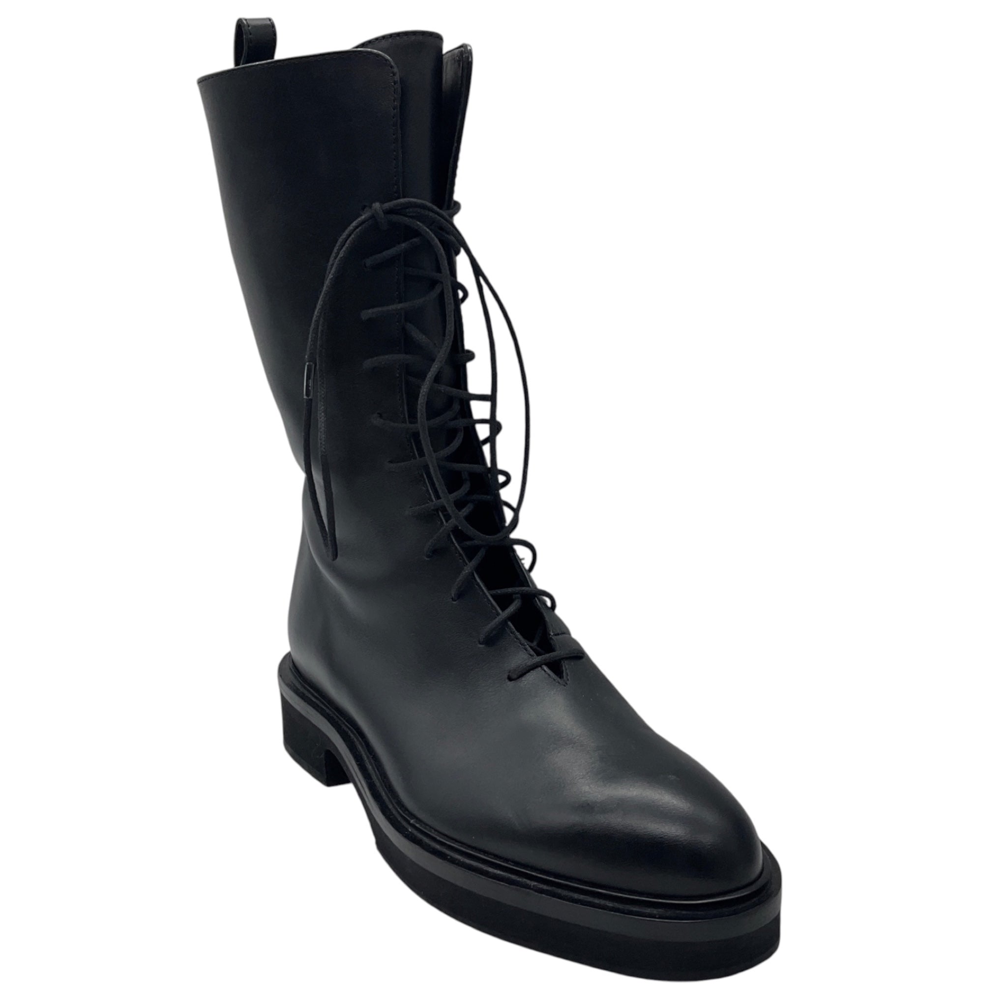 Khaite Black Conley Lace Up Leather Combat Boots