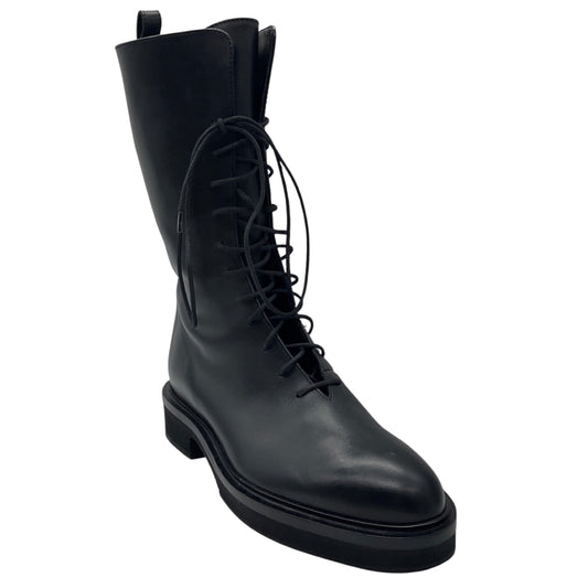 Khaite Black Conley Lace Up Leather Combat Boots
