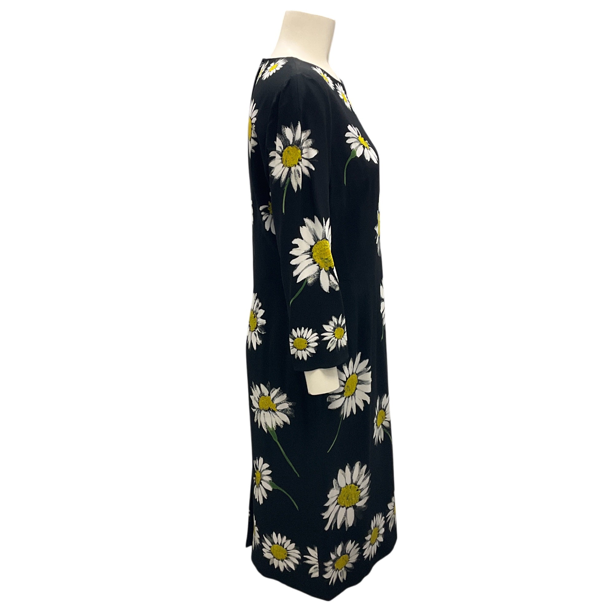 Dolce & Gabbana Black Multi Daisy Print Silk Crepe Occasion Dress