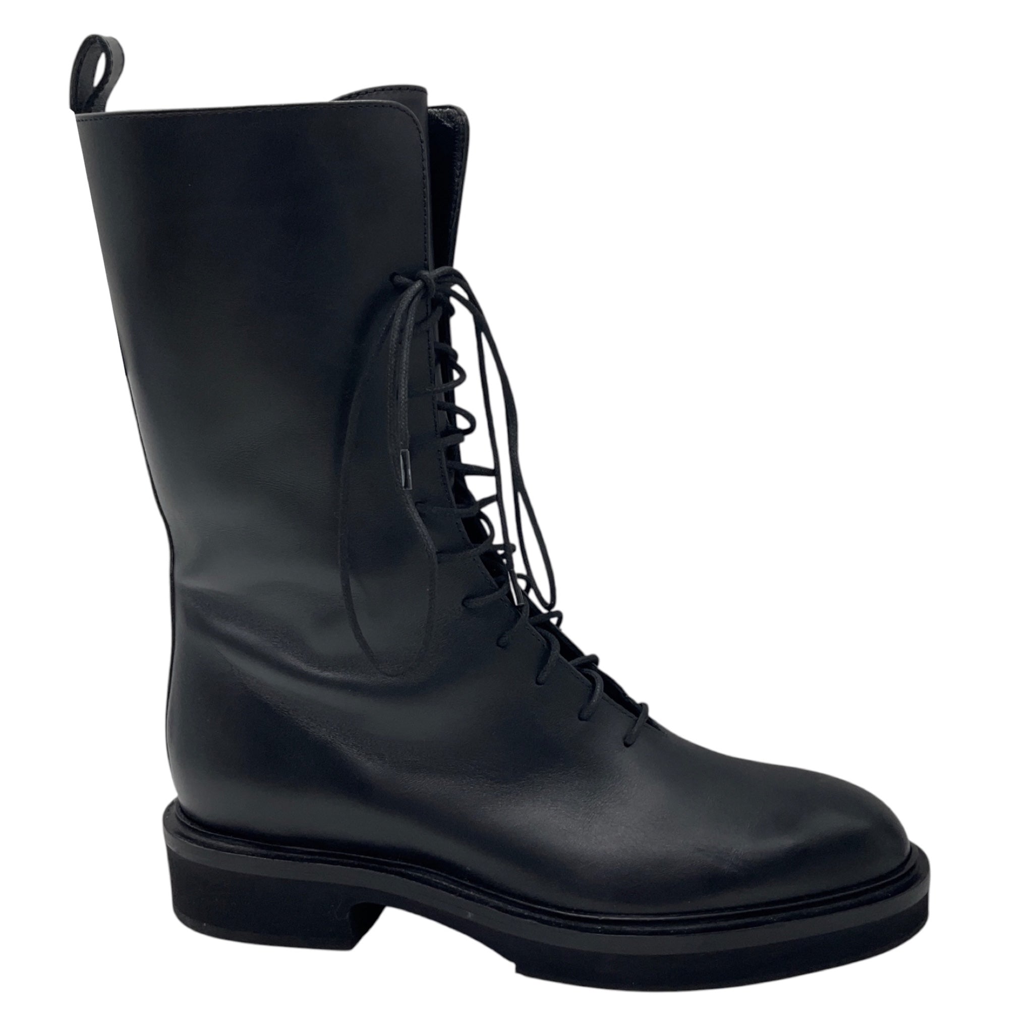 Khaite Black Conley Lace Up Leather Combat Boots