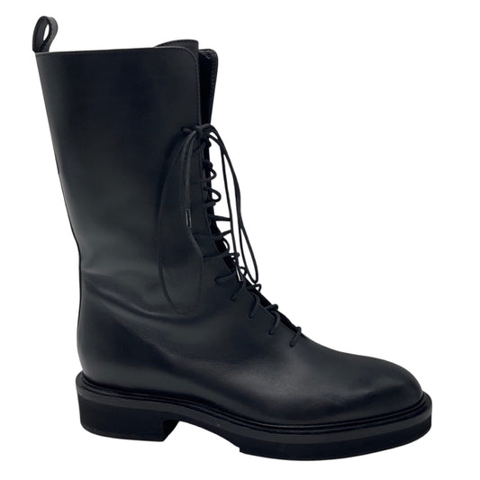 Khaite Black Conley Lace Up Leather Combat Boots