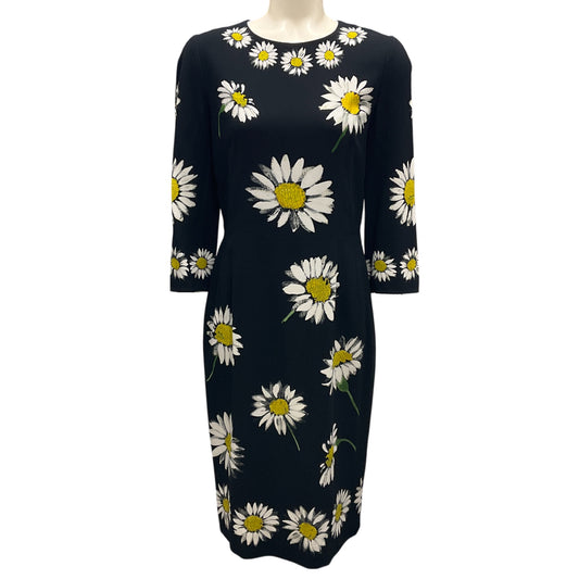 Dolce & Gabbana Black Multi Daisy Print Silk Crepe Occasion Dress