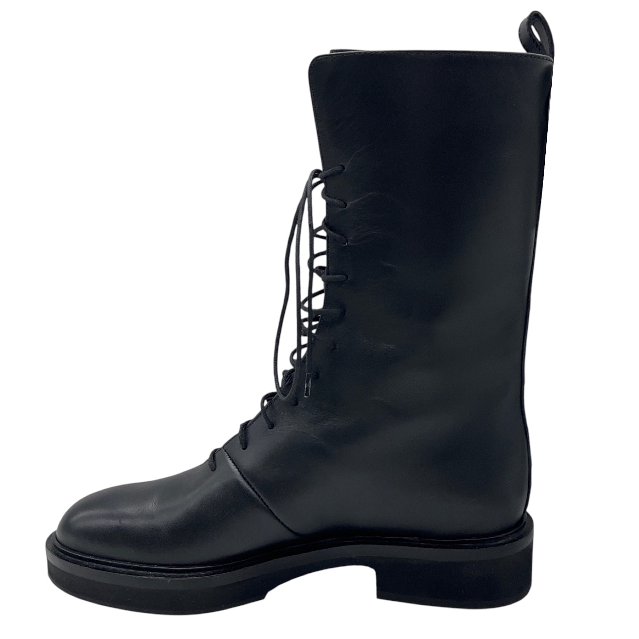 Khaite Black Conley Lace Up Leather Combat Boots
