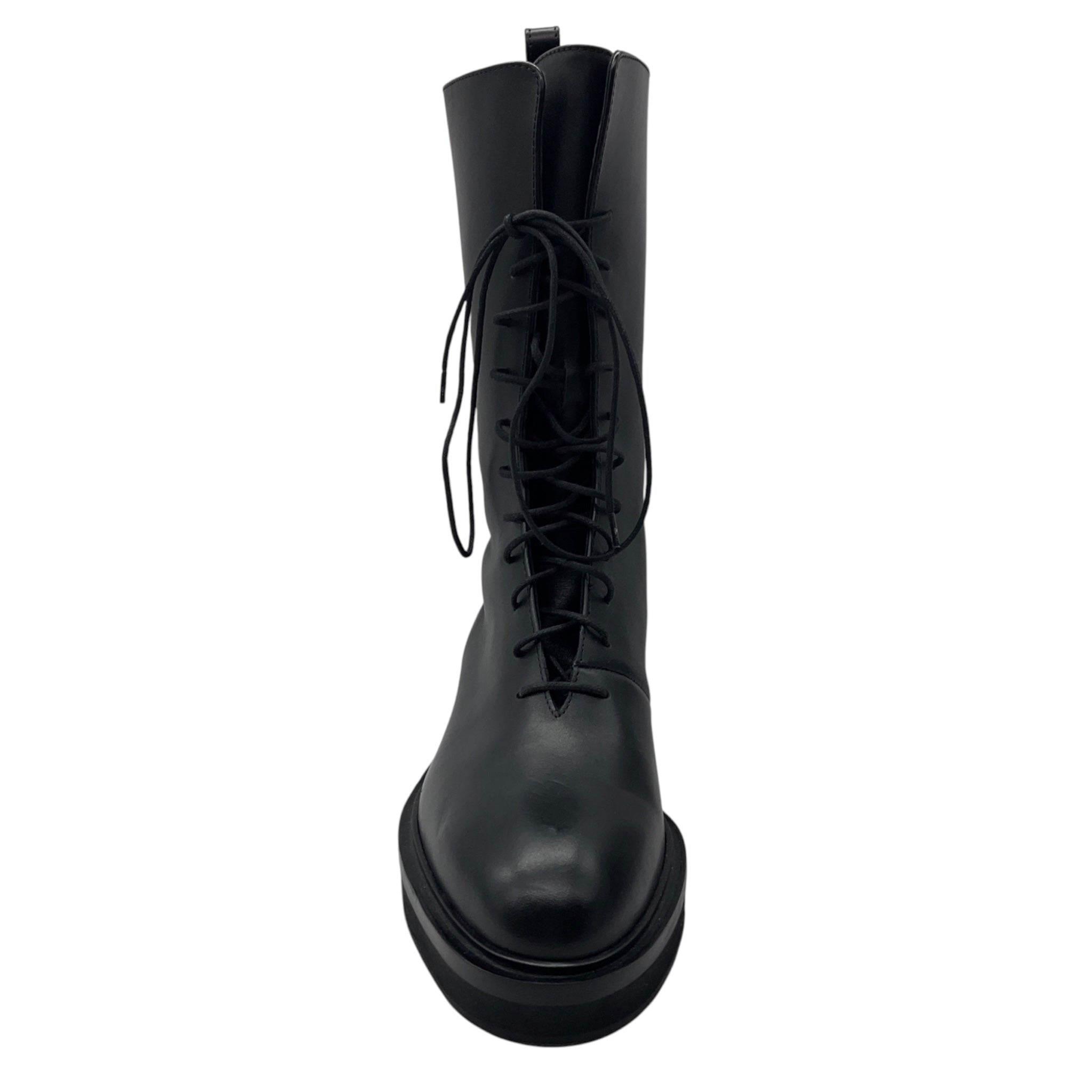 Khaite Black Conley Lace Up Leather Combat Boots