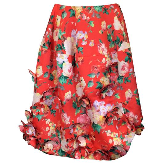 Simone Rocha Red Multi Flower Applique Floral Printed Satin Skirt